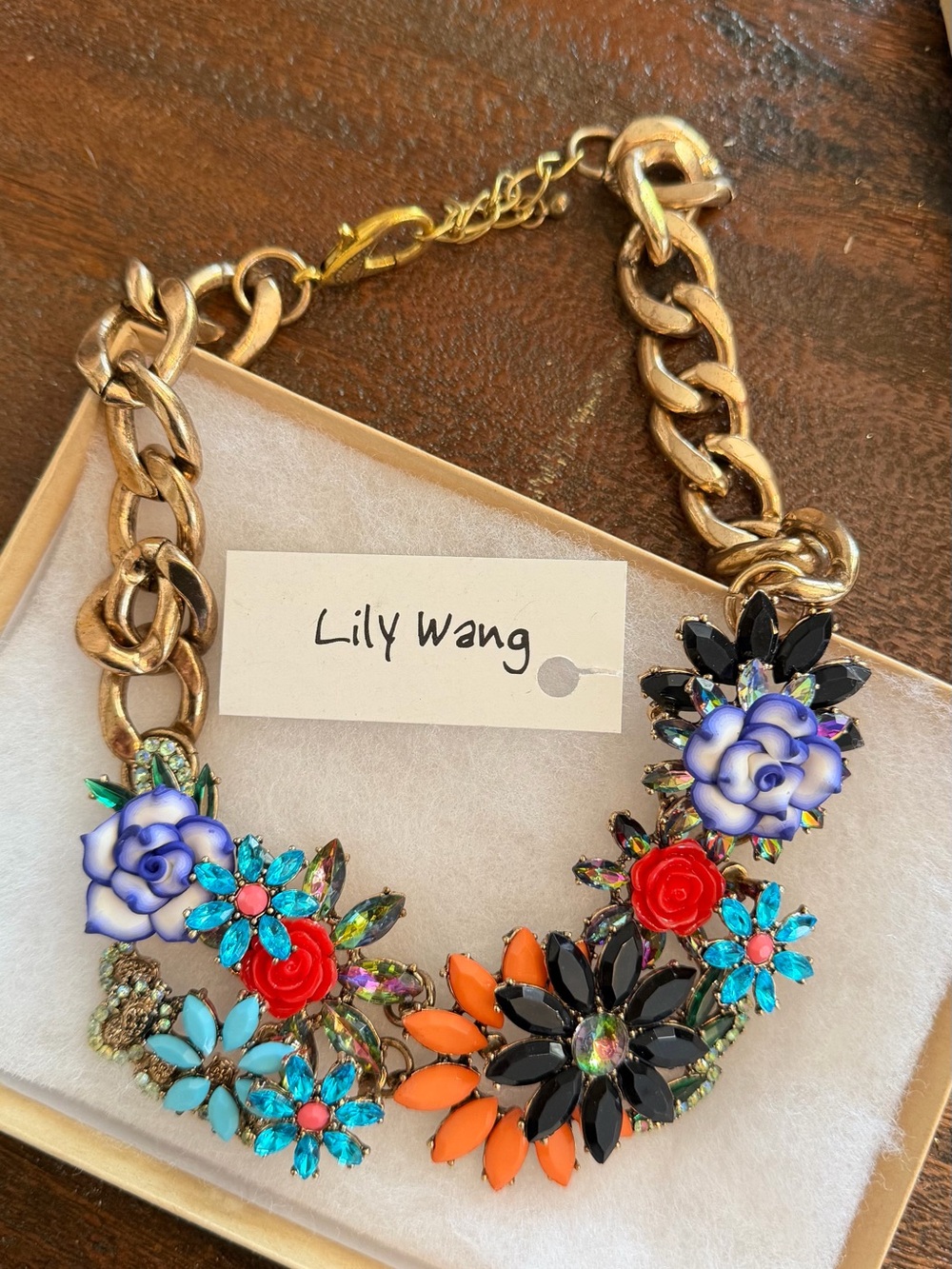 Multicolor Floral Statement Necklace - Gold Chain